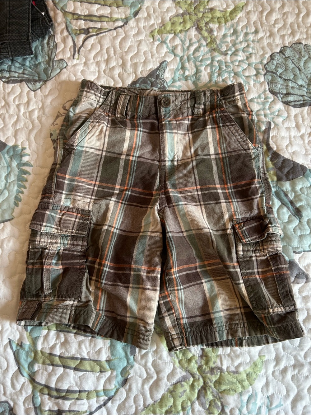 Toughskins Plaid Cargo Shorts - Brown, Green, Orange
